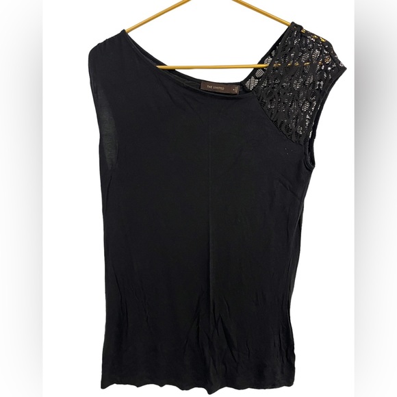 The Limited Tops - The Limited black top asymmetrical with lace sleeve size M